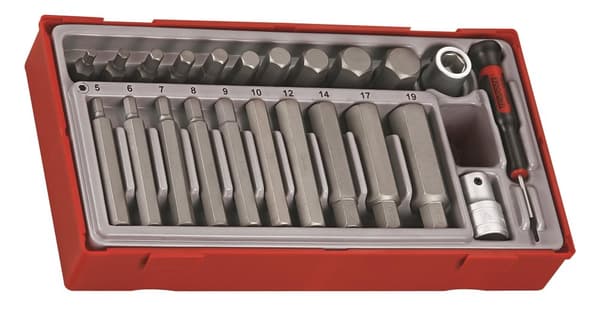 Sexkantsbitshylsor ingår i setet. Med ?1" grepp. Teng Tools TTHEX3