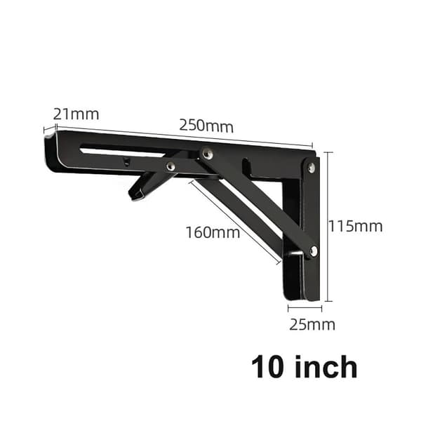 Fällbar konsol 250 x 115 mm – svart metall för väggmontering