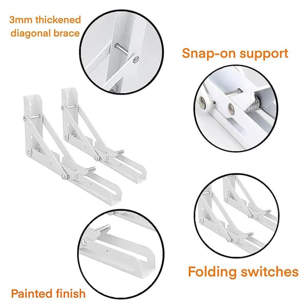 Fällbar konsol 450 x 170 mm – vit metall för väggmontering