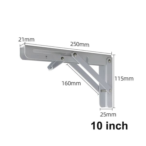 Sammenleggbar brakett 250 x 115 mm - hvit metall for veggmontering