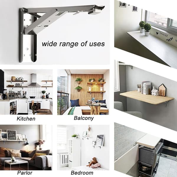 Sammenleggbar brakett 250 x 115 mm - sølvfarget stål for veggmontering