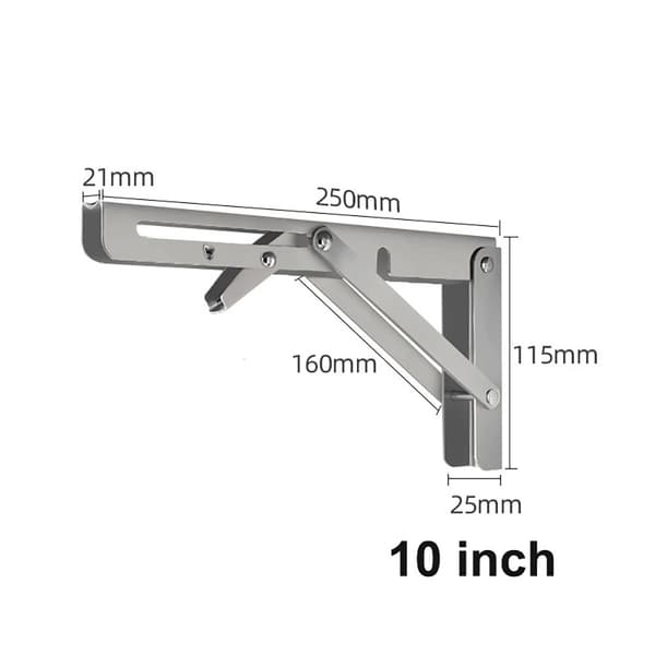 Sammenleggbar brakett 250 x 115 mm - sølvfarget stål for veggmontering