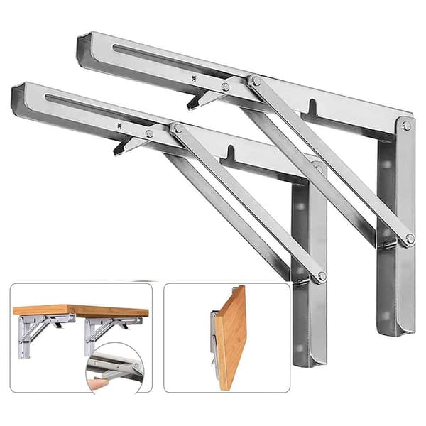 Sammenleggbar brakett 250 x 115 mm - sølvfarget stål for veggmontering