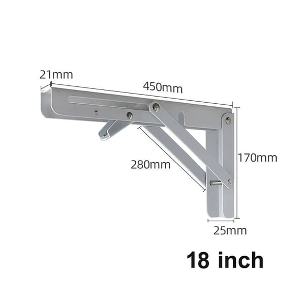 Taittokannatin 450 x 170 mm - valkoinen metalli seinäasennukseen