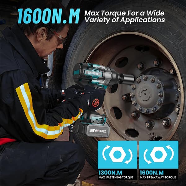 Batteridriven Slagskruvdragare, 1600 Nm Vridmoment, 3 Justerbara Hastigheter,2X5.0Ah batterier