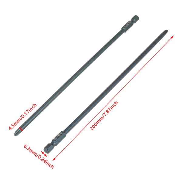 Korsskruvmejselbitsset, hållbart S2-stål, 200 mm längd, 1/4 tum hexskaft