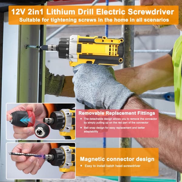 12V Sladdlös Borrmaskin Elektrisk Skruvdragare, Mångsidig 2-i-1 Funktionalitet, Lättviktsdesign, Borstad Motor Kraft