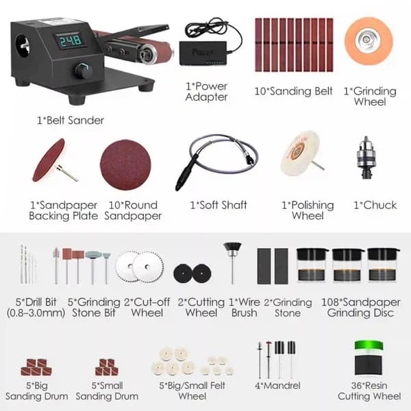 Mini Båndsliber, 350W Effekt, Trinløs Hastighedsregulering,EU