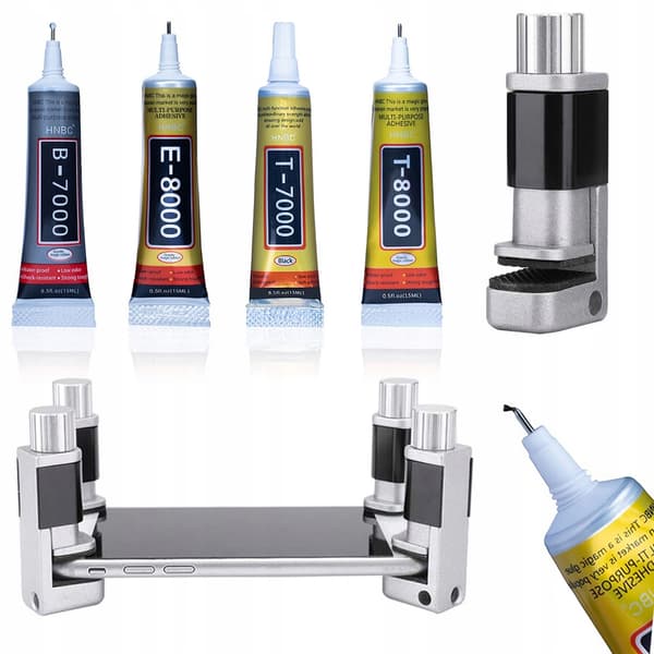 Rosfix LCD-näyttöruuvipenkki + 4x Rosfix-yleisliimaa T-8000 15ml + Rosfix-liima T-7000 15ml + Rosfix-liima B-7000 15ml + liima E-8000 15ml