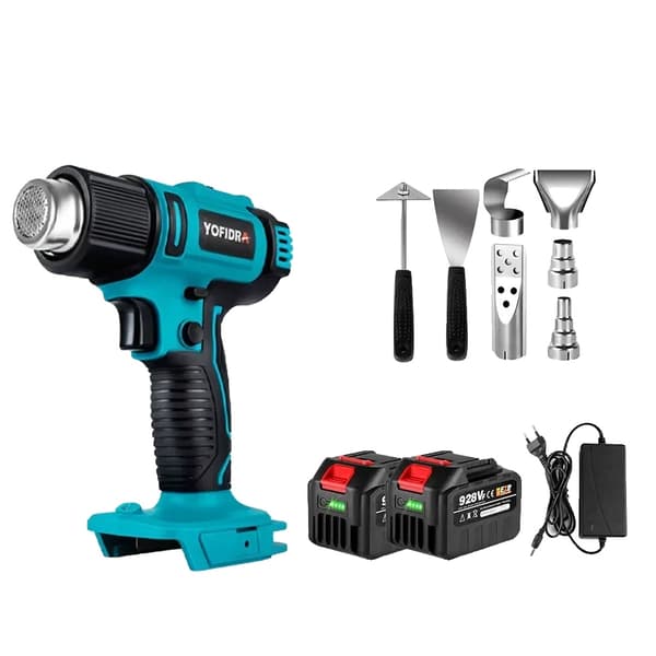 Elektrisk varmluftspistol, 2500W effekt, LED-display, genopladelig,2 Batteri EU Stik