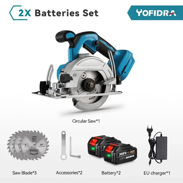 Elektrisk cirkelsåg, borstlös motor, justerbar skärdjup,2-388VF Batteri