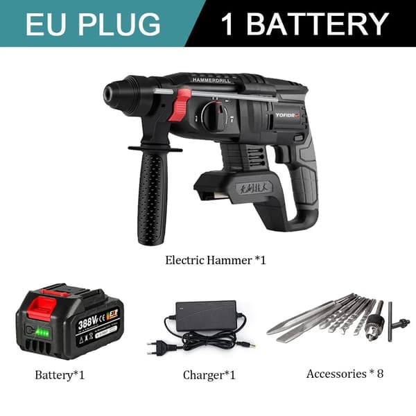 Elektrisk Hammerbor, Børsteløs Motor, Genopladelig,Mønster 4