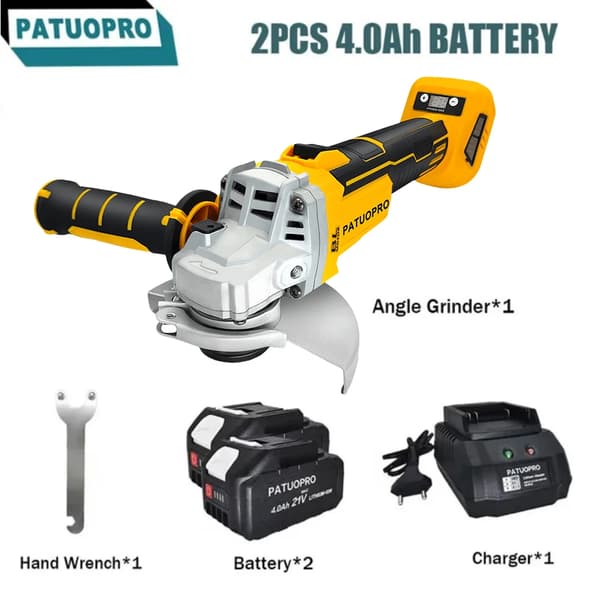 125mm Trådløs Vinkelsliber, Børsteløs Motor, Justerbar Hastighed,2PCS 4.0Ah Batteri, EU