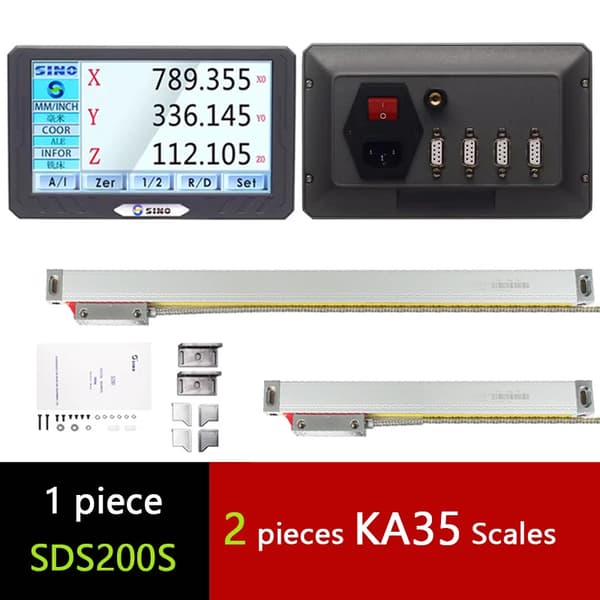SINO SDS200S DRO, 3-akselinen näyttö, 0,005 mm tarkkuus,DRO kanssa 2 kpl KA35