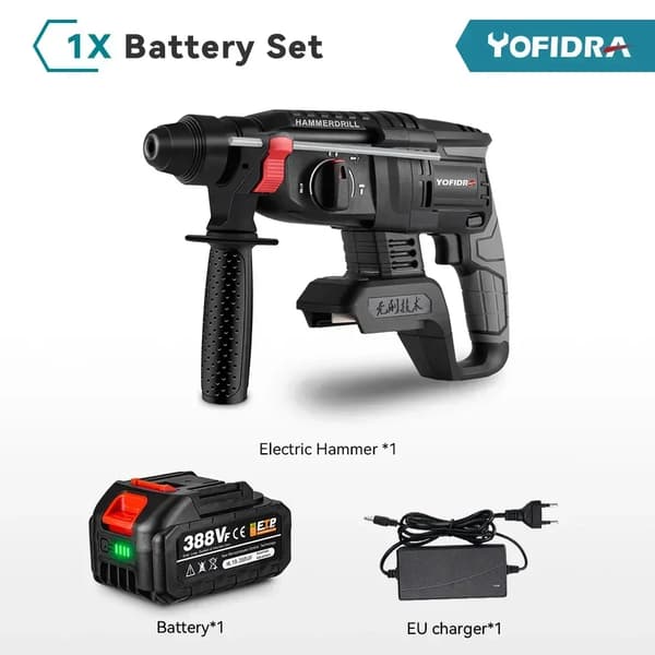 Elektrisk Hammer, Børsteløs Motor, Trådløs Roterende Værktøj,1Xbatteri mulighed 3