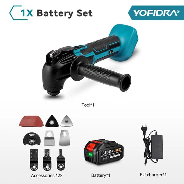 Yofidra Monitoiminen Värähtelytyökalu, 600W Teho, 6 Nopeustasoa,1X388vf Akkusetti