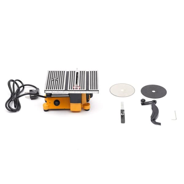 Mini elektrisk bordsåg, hög hastighet 4500RPM, mångsidig kapning med 3 blad,Orange/Svart