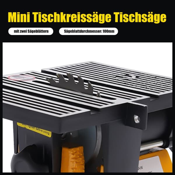 Mini elektrisk bordsåg, hög hastighet 4500RPM, mångsidig kapning med 3 blad,Orange/Svart