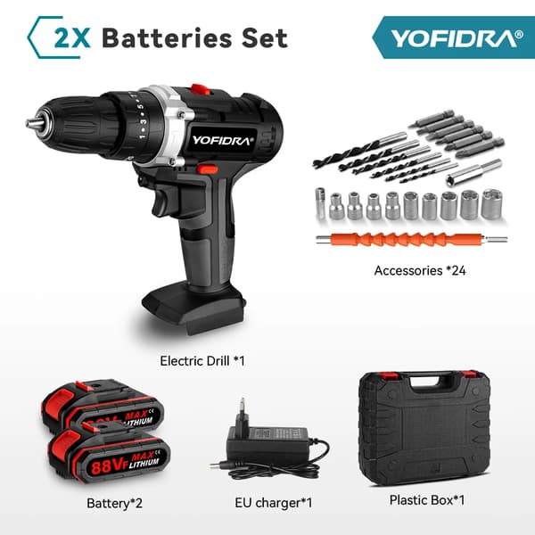 Elektrisk Slagborr, 28N.m Vridmoment, 3 Funktionslägen,2 Batteri Set