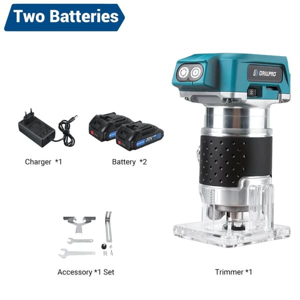Drillpro Elektrisk Trimmer, 6 Hastigheder, Trådløs Drift,To Batteri
