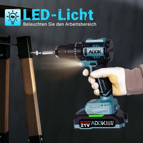 Batteridrevet boremaskine sæt, 24+3 slagfunktioner, 3-trins gear, LED lys,EU