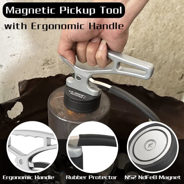 Heavy Duty Magnetisk Opsamlingsværktøj, Hurtig Udløsningsmekanisme, Ergonomisk Håndtag,Sølv