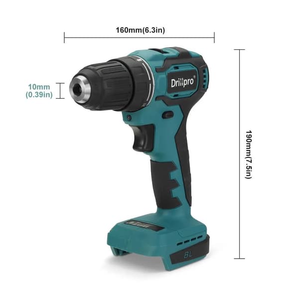 Borstlös Elektrisk Borrmaskin, 21+1 Momentinställningar, 1800 varv/min utan belastning,10 mm