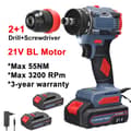Miniatyrbild 2 av 2: Batteridriven Skruvdragare, 55Nm Vridmoment, Borstlös Motor,EU, Set 2 2st batteri