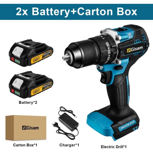 Elektrisk Boremaskine, 2 Batterier Inkluderet, 65Nm Moment, 1700rpm Maksimal Hastighed,2 Batteri