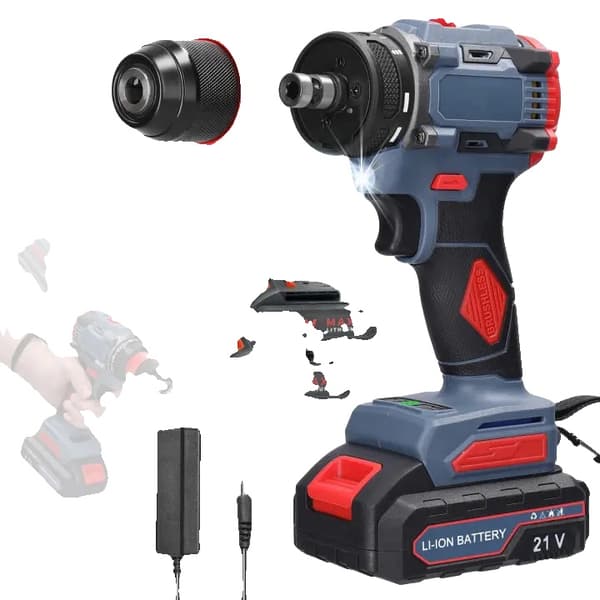 21V Sladdlös Elektrisk Skruvdragare, 55Nm Vridmoment, Borstlös Motor,2 Batterier