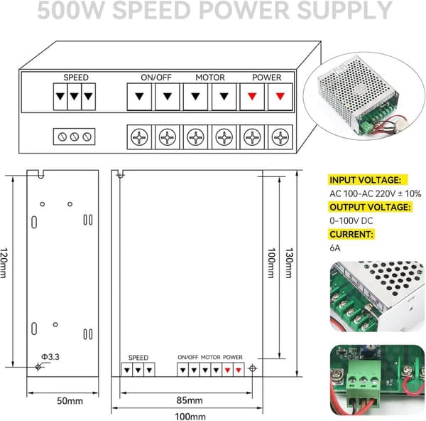 Ilmajäähdytteinen spindelimoottori, 500W teho, 2000-12000 RPM nopeus, ER11 kolvi