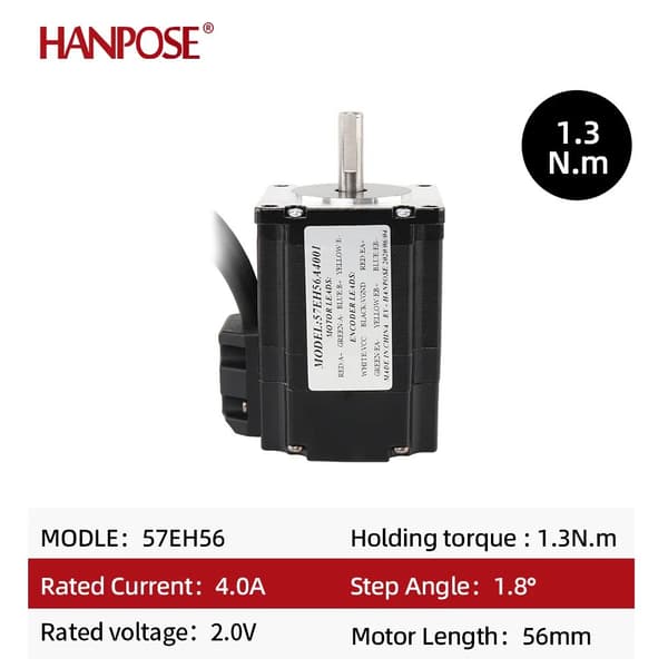 Servo motor, 1,3 N.m holdende moment, 4 A strøm, 2 fase,57EH56-CL57 Sæt