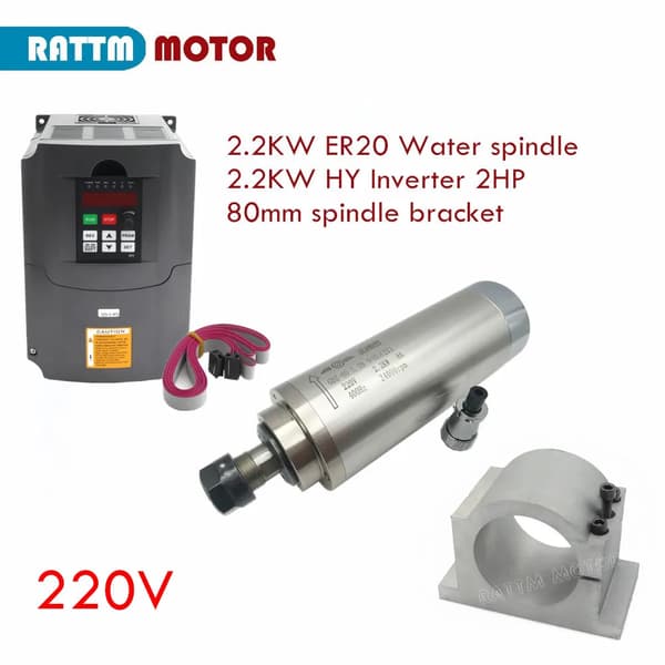 CNC Spindelmotor, 2,2 kW effekt, vandkølet system,Med VFD Klemme 220V