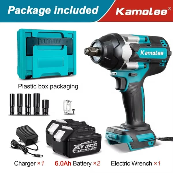 Elektrisk Slagnyckel, Maximalt Vridmoment 1800N.m, Borstlös Motor,2x6.0Ah Bat Plastic, Eu