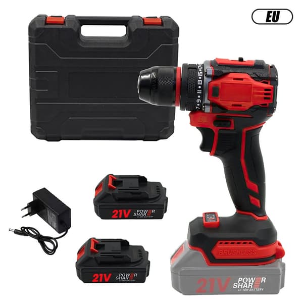 Batteridrevet boremaskine, 500W effekt, 25Nm moment, 21V batteri,2 batteri, EU