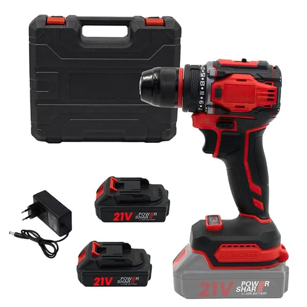 Batteridrevet boremaskine, 500W effekt, 25Nm moment, 21V batteri,2 batteri, EU