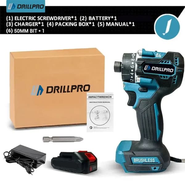 Batteridriven Elektrisk Skruvdragare, 280 N.m Vridmoment, 20+1 Växlar,1 batteri, EU