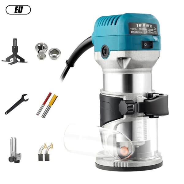 220V Elektrisk Trimmer Router, 2000W Effekt, Justerbar Hastighetskontroll,Blå