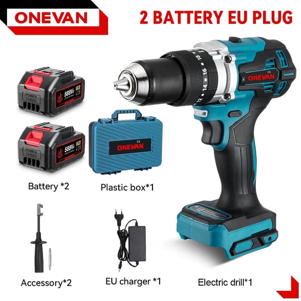 Borstlös Elektrisk Slagborr, 1500W Effekt, 650NM Moment,2 batteri EU-kontakt B