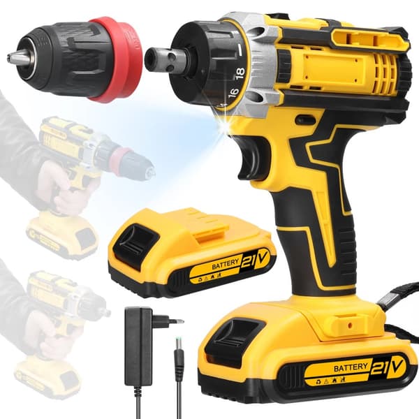 21V Lithium Boremaskine, 2i1 Funktionalitet, Højbørstet Motor,Gul