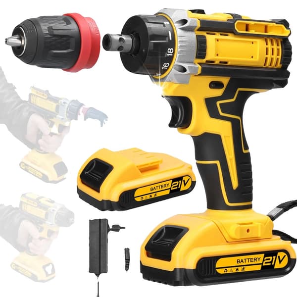 21V Lithium Boremaskine, 2i1 Funktionalitet, Højbørstet Motor,Gul