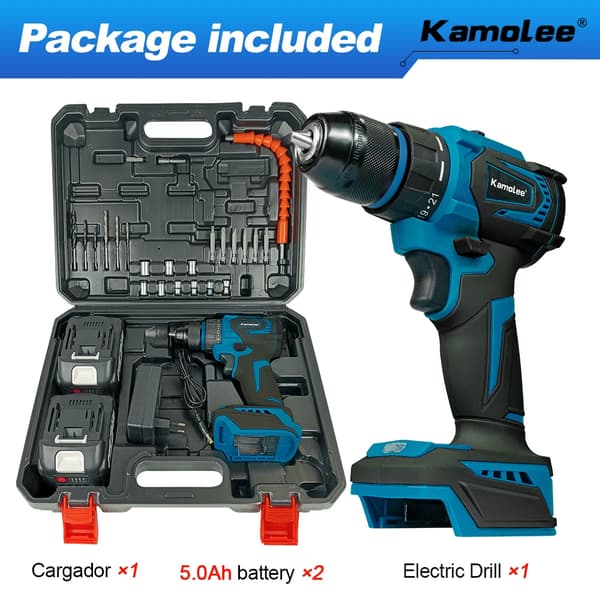 Kamolee Elektrisk Slagborr, 18V, Borstlös Motor,2x5.0Ah Verktygslåda, EU