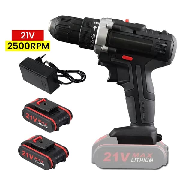 Trådløs boremaskine, 21V, 650W, 2500RPM,2 Batteri