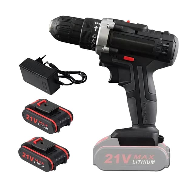 Trådløs boremaskine, 21V, 650W, 2500RPM,2 Batteri