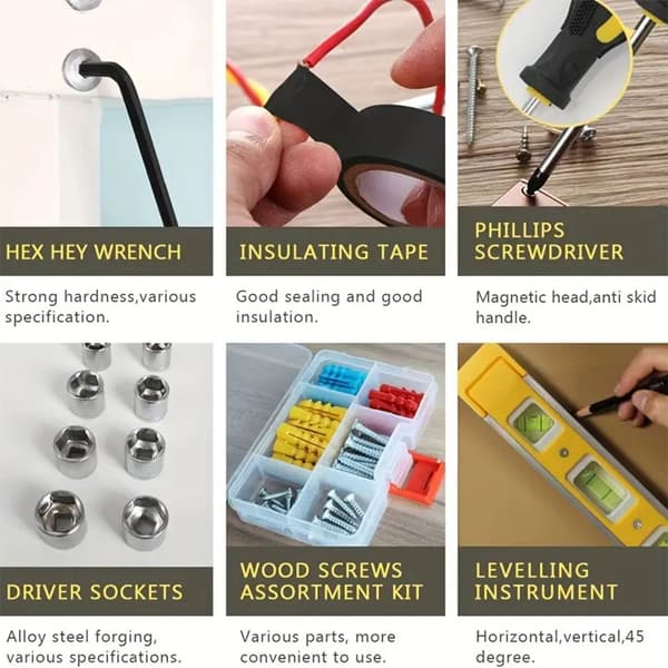 Hushållsreparationsverktygssats, 88 delar, hållbar stålkonstruktion, ergonomisk design