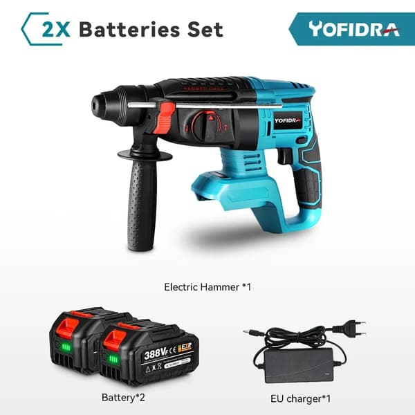 Borrlös Elektrisk Slagborr, 1680W Effekt, 26mm Max Borrdiameter,2x batteri alternativ 5
