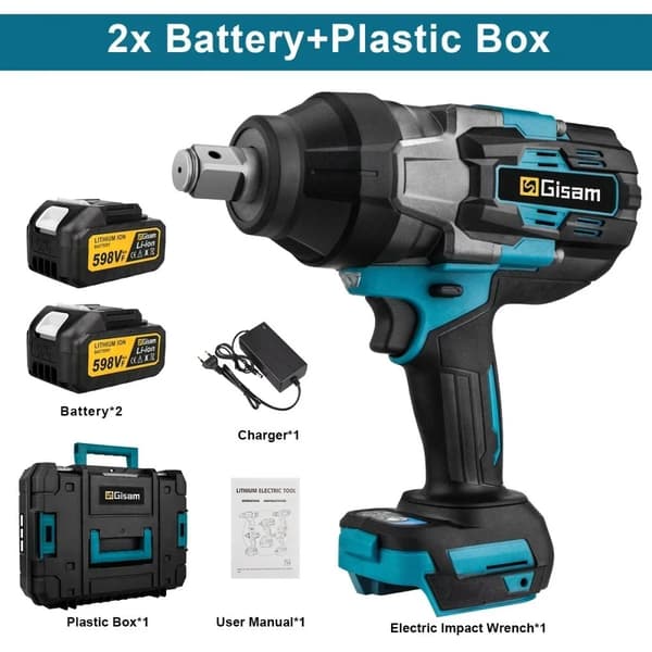 Elektrisk Slagnyckel, Kraftfullt Vridmoment, Borstlös Motor,2 Batteri Set
