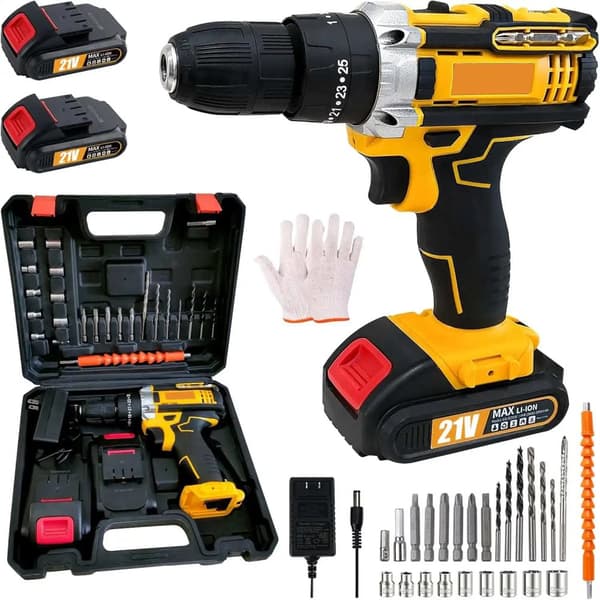 Batteridrill, 1800RPM utan belastning, 21V hög spänning,Med 2XBatteri
