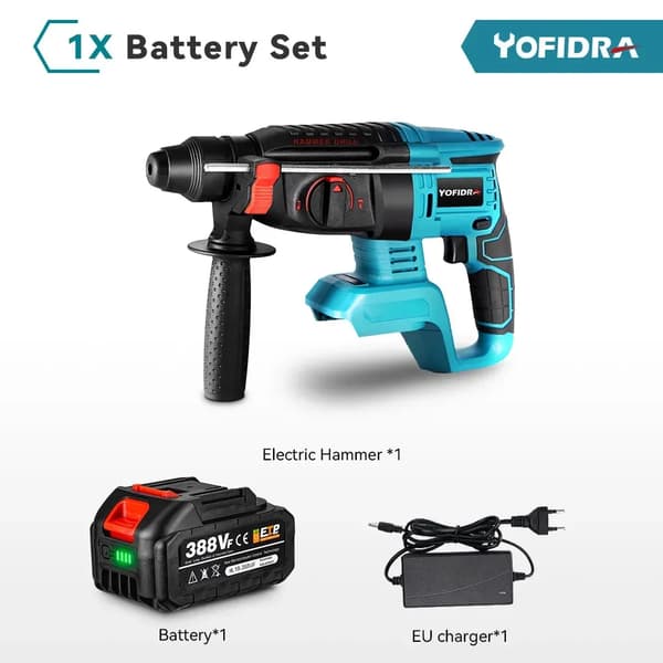 Borrlös Elektrisk Slagborr, 1680W Effekt, 26mm Max Borrdiameter,1Xbatteri alternativ 3