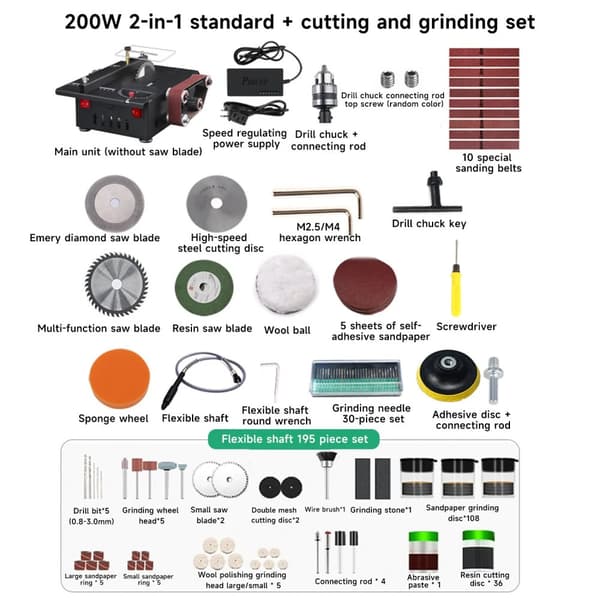 Mini bordsav, 200W effekt, 7 justerbare hastighedsniveauer,sort, EU